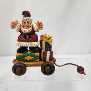 VTG David Frykman Santa Wagon Pull Toy Christmas 1998 5.5" DF1319 Resin